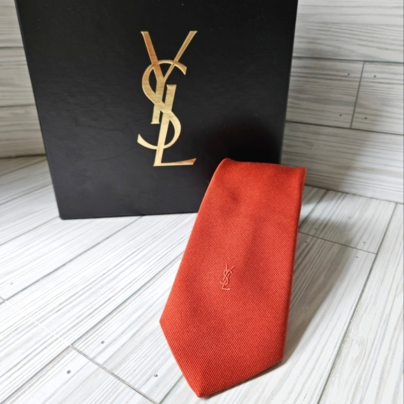 Yves Saint Laurent Embroidered Monogram Necktie in Tuscan Orange - Picture 1 of 10